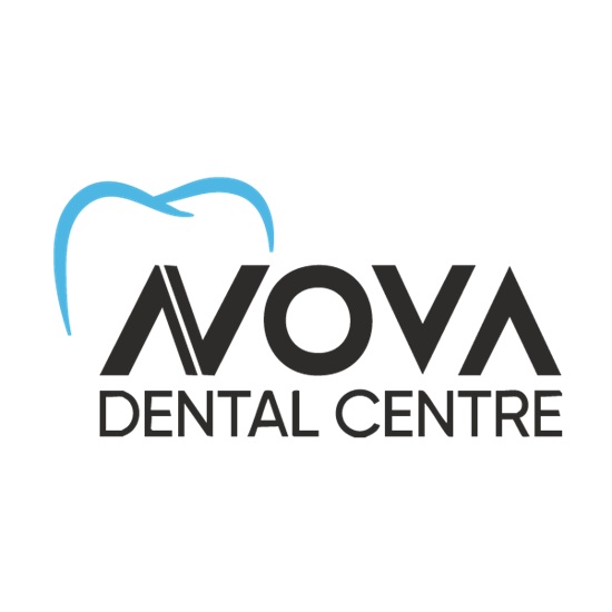 Nova Dental Centre logo featuring a blue tooth outline above bold black 'NOVA' with 'DENTAL CENTRE' beneath.