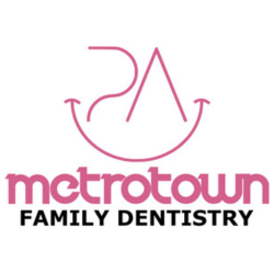 Metrotown Family Dentistry logo with a pink curved smile and 'metrotown' in pink, 'FAMILY DENTISTRY' in black below.