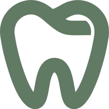Stylized green tooth icon representing dental care or dentistry (branding graphic).