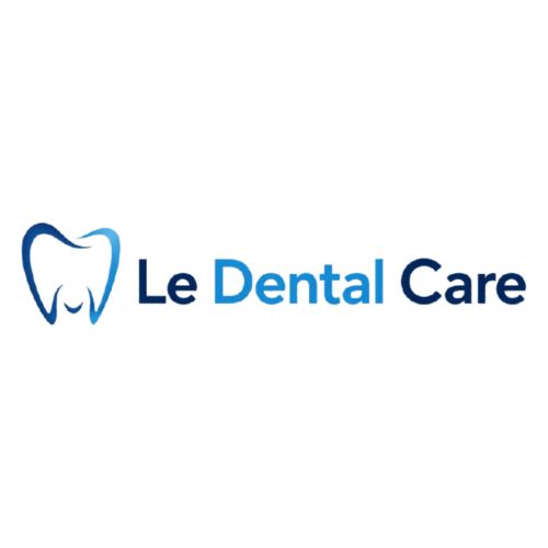 Logo for Le Dental Care with a stylized blue tooth icon to the left of the text 'Le Dental Care' in blue shades.
